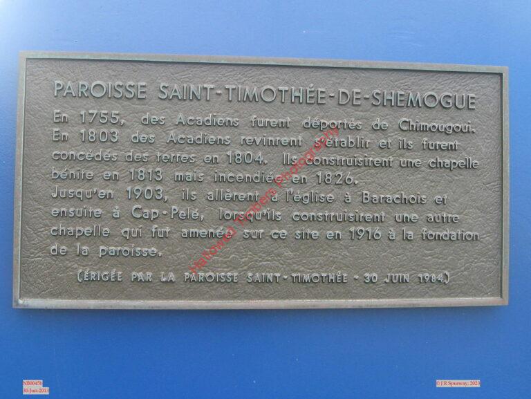 NB0045b Plaque a l'eglise catholique Saint-Thimothee (Catholic), Shemogue NB