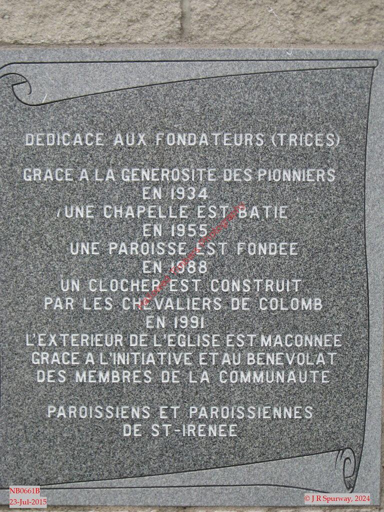 NB0661b Plaque a l'eglise catholique de Saint-Irenee (Catholic), Saint Irenee NB NB0661b Plaque a l'eglise catholique de Saint-Irenee (Catholic), Saint Irenee NB