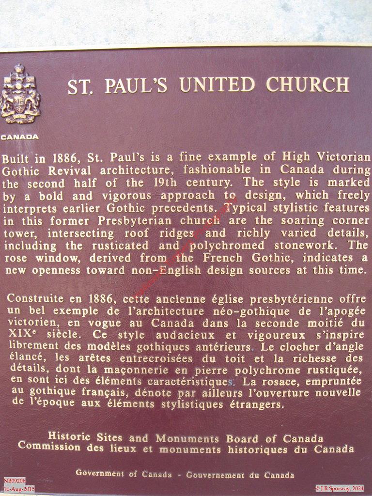 NB0920b Plaque at Saint Paul United Church, Fredericton NB NB0920b Plaque at Saint Paul United Church, Fredericton NB
