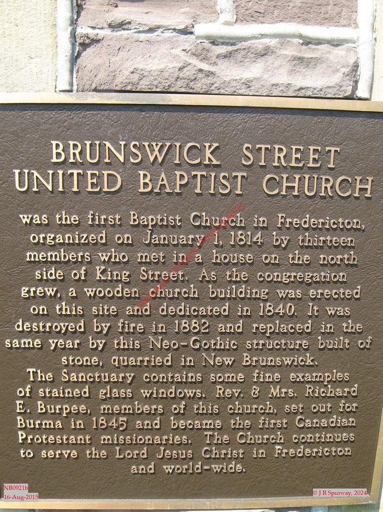 NB0921b Plaque at Brunswick Street Baptist Church Inc, Fredericton NB NB0921b Plaque at Brunswick Street Baptist Church Inc, Fredericton NB