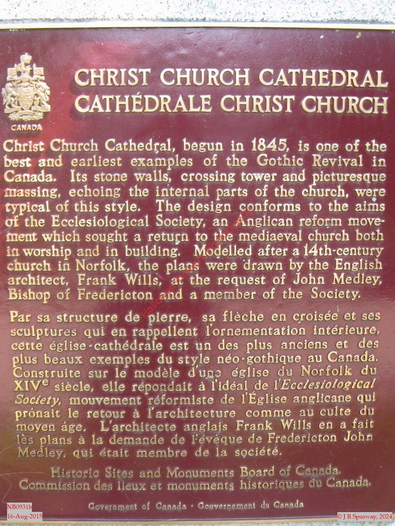 NB0931b Plaque at Christ Church Anglican Cathedral, Fredericton NB NB0931b Plaque at Christ Church Anglican Cathedral, Fredericton NB