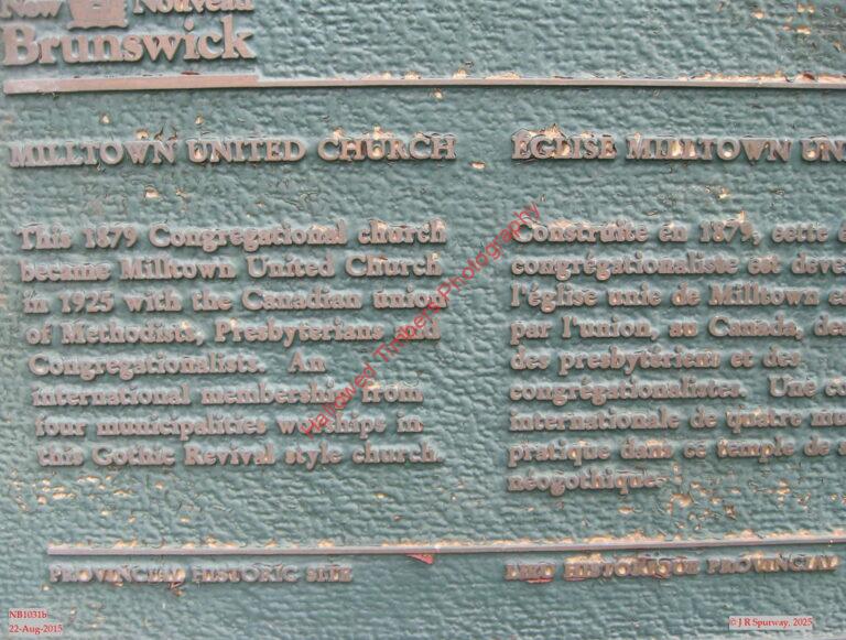 NB1031b Plaque at Milltown United Church , Milltown Saint Stephen NB