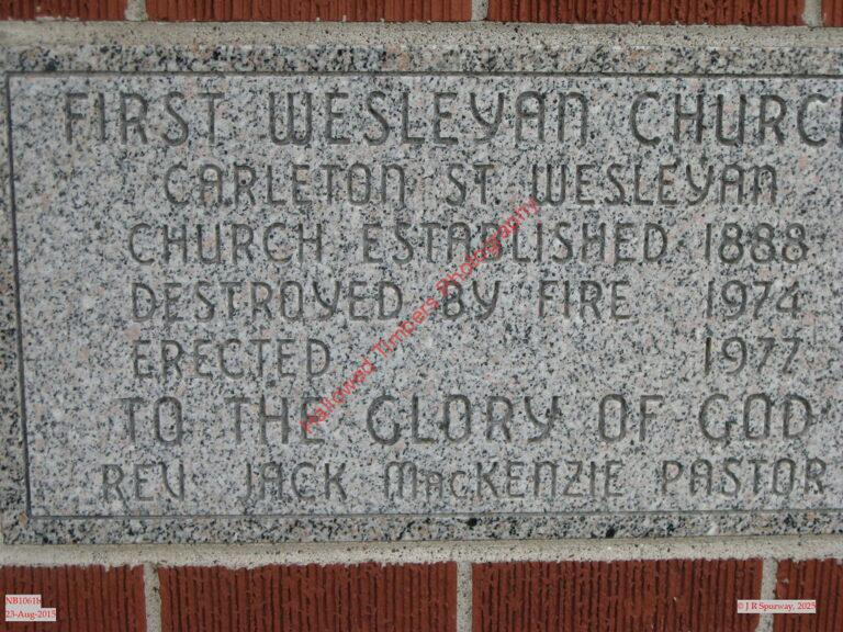NB1061b Plaque at First Saint John Wesleyan Church, Saint John NB NB1061b Plaque at First Saint John Wesleyan Church, Saint John NB
