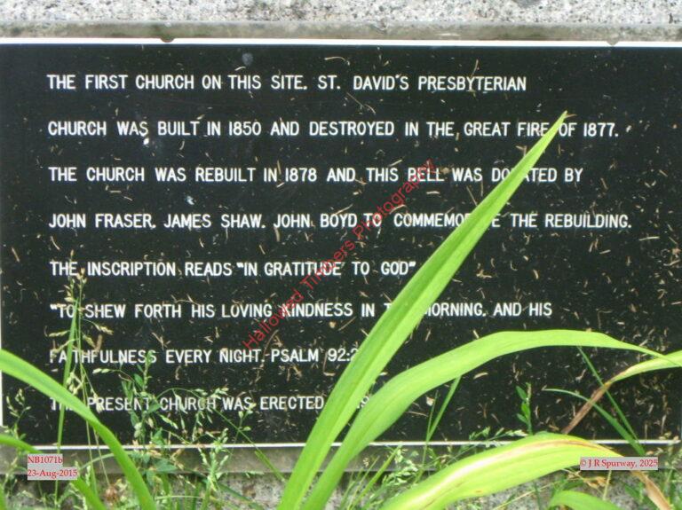 NB1071b Plaque underneath bell at former Saint David Presbyterian Church, Saint John NB