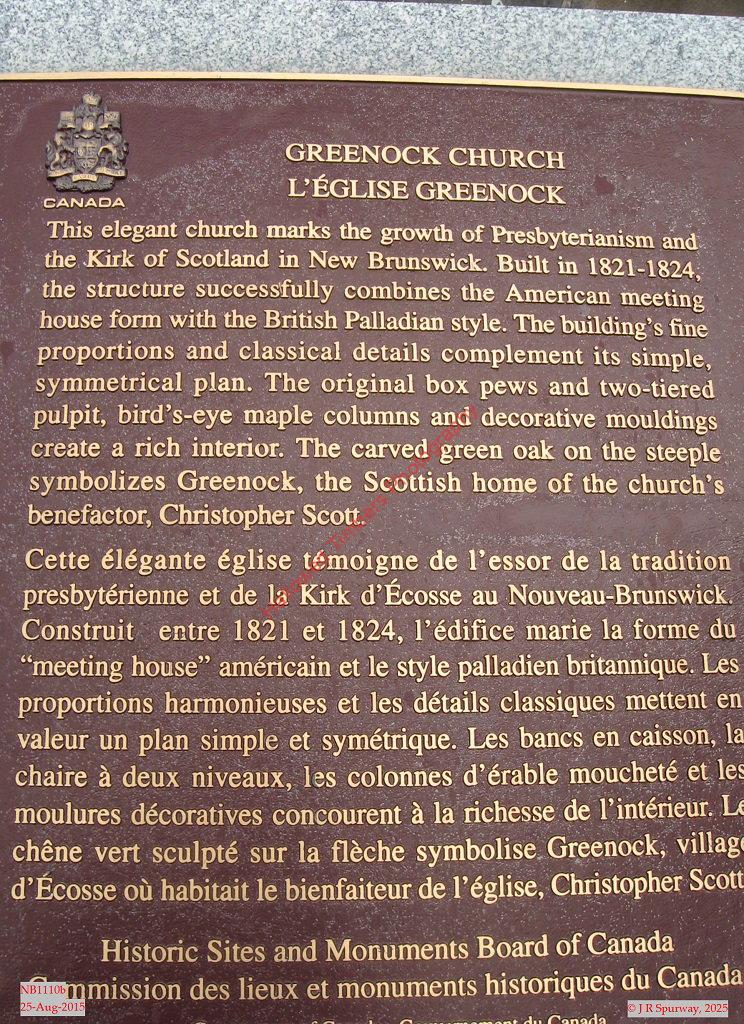 NB1110b Plaque at Greenock Presbyterian Church, St Andrews NB NB1110b Plaque at Greenock Presbyterian Church, St Andrews NB
