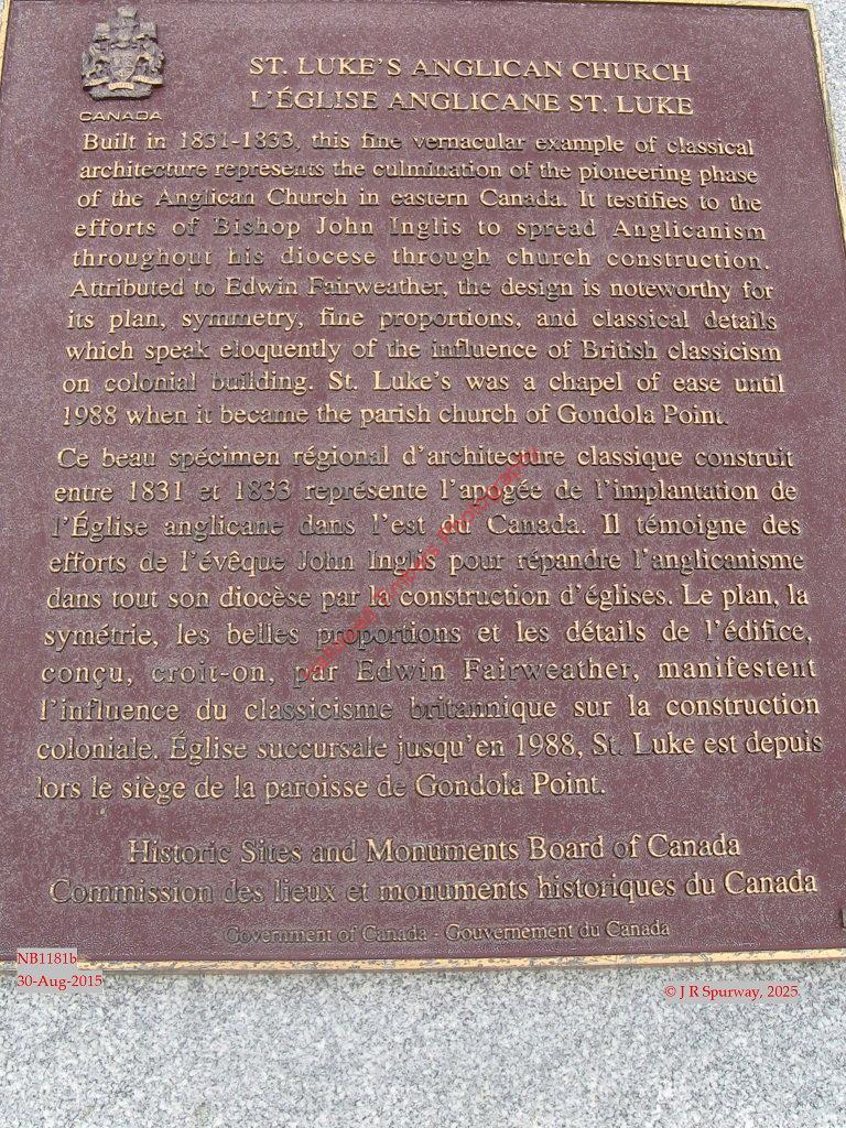 NB1181b Plaque at Saint Luke Anglican Church, Quispamsis NB NB1181b Plaque at Saint Luke Anglican Church, Quispamsis NB