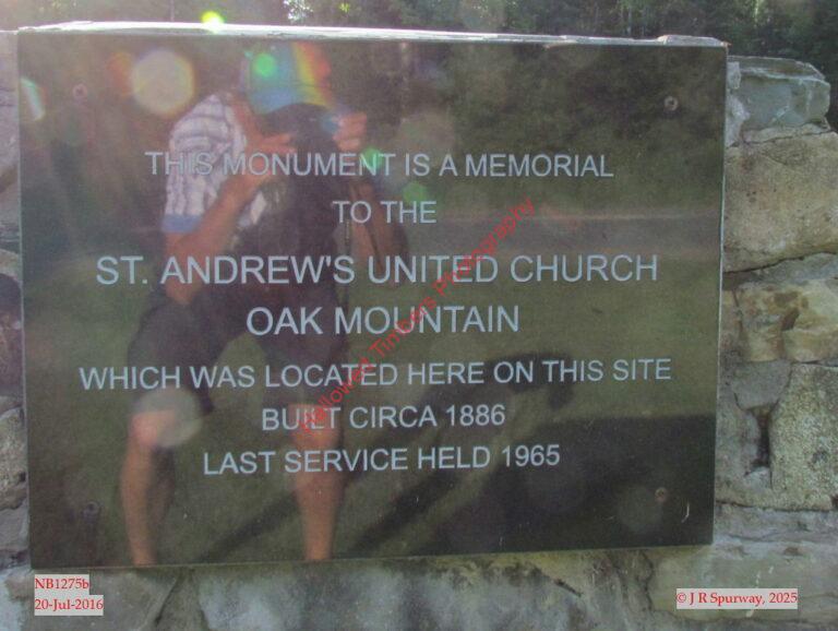NB1275b Plaque on monument at site of former Saint Andrew United Church, Oak Mountain NB