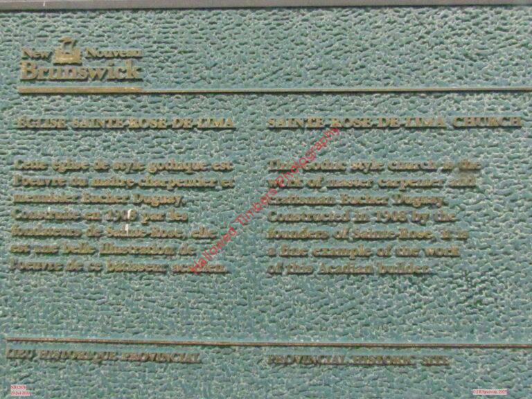 NB1287b Plaque at Saint Rose de Lima Catholic Church (Catholic), Sainte Rose NB