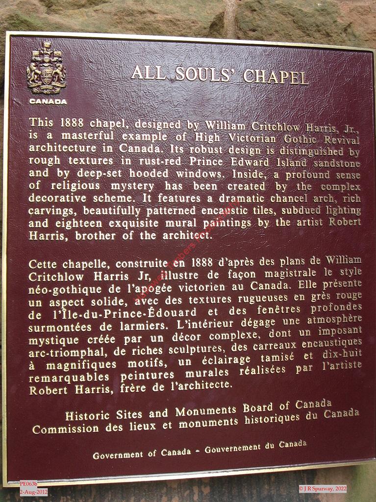 PE063b Plaque at All Souls Chapel, Charlottetown PE, taken 02-Aug-2012 © 2022 JR Spurway PE063b Plaque at All Souls Chapel, Charlottetown PE, taken 02-Aug-2012 © 2022 JR Spurway