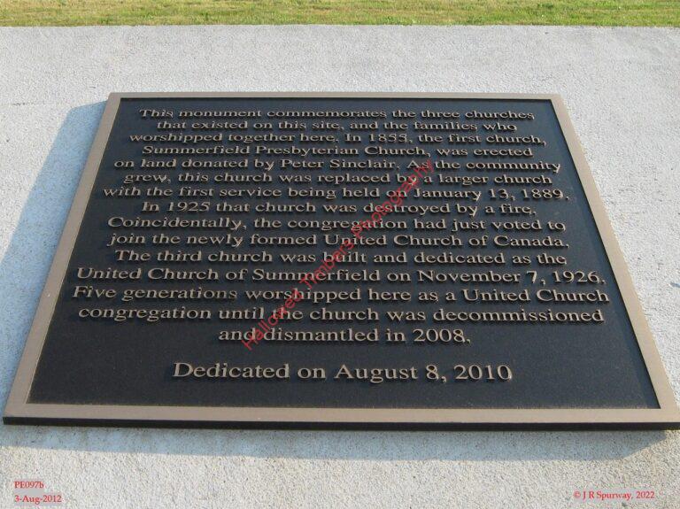 PE097b Plaque at site of former Springfield Presbyterian United Church, Springfield PE, taken 03-Aug-2012 © 2022 JR Spurway