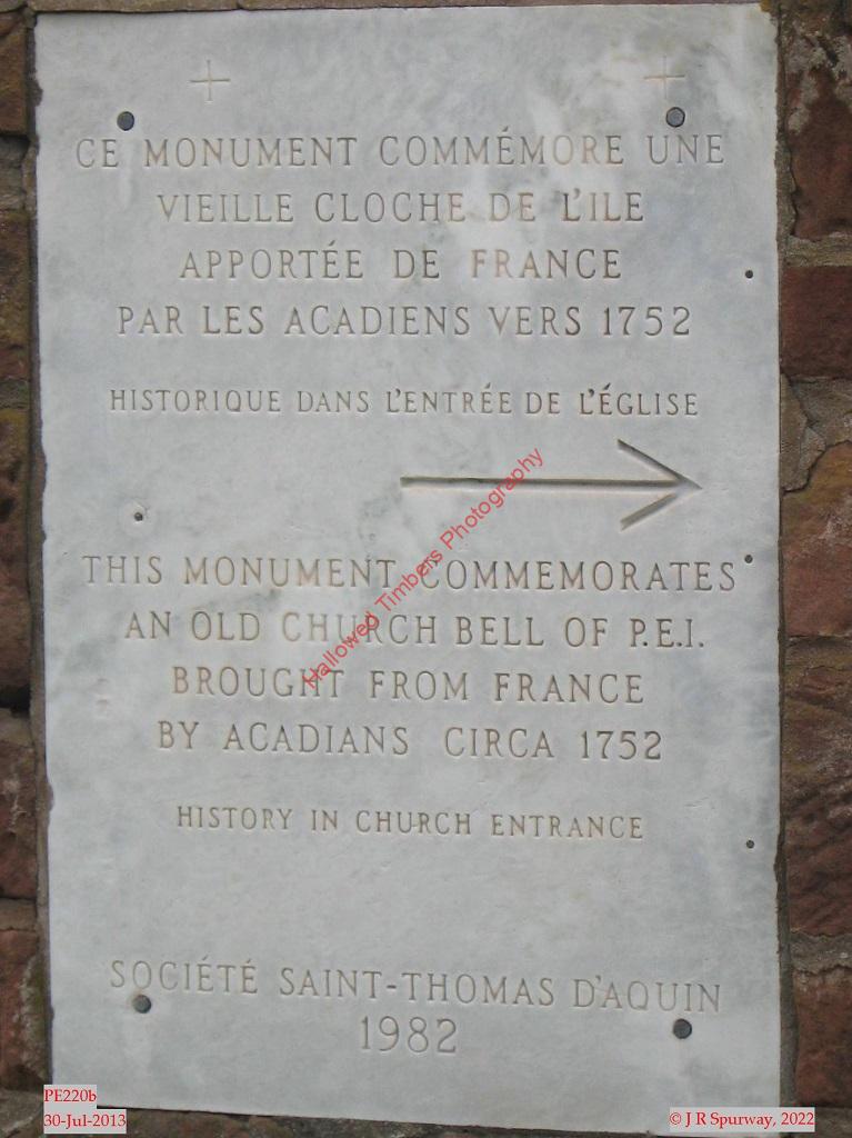PE220b Plaque at former St Alexis Catholic Church, Bay Fortune PE, taken 30-Jul-2013 © 2022 JR Spurway PE220b Plaque at former St Alexis Catholic Church, Bay Fortune PE, taken 30-Jul-2013 © 2022 JR Spurway